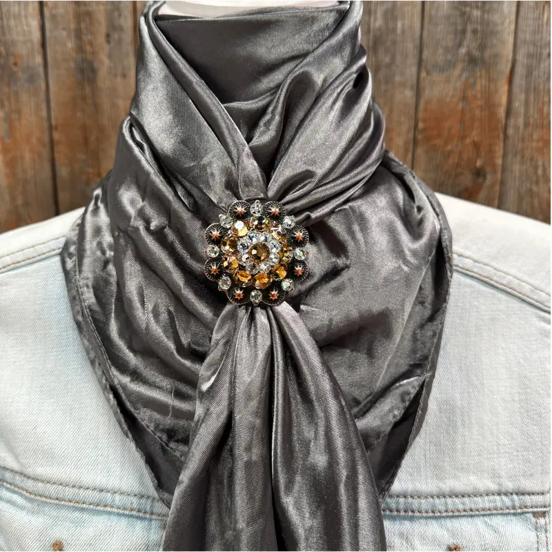 35X35" Solid Silver / Grey Wild Rag / Scarf Wrs15 - Crystal Concho Wild Rag Slides - Assorted 2