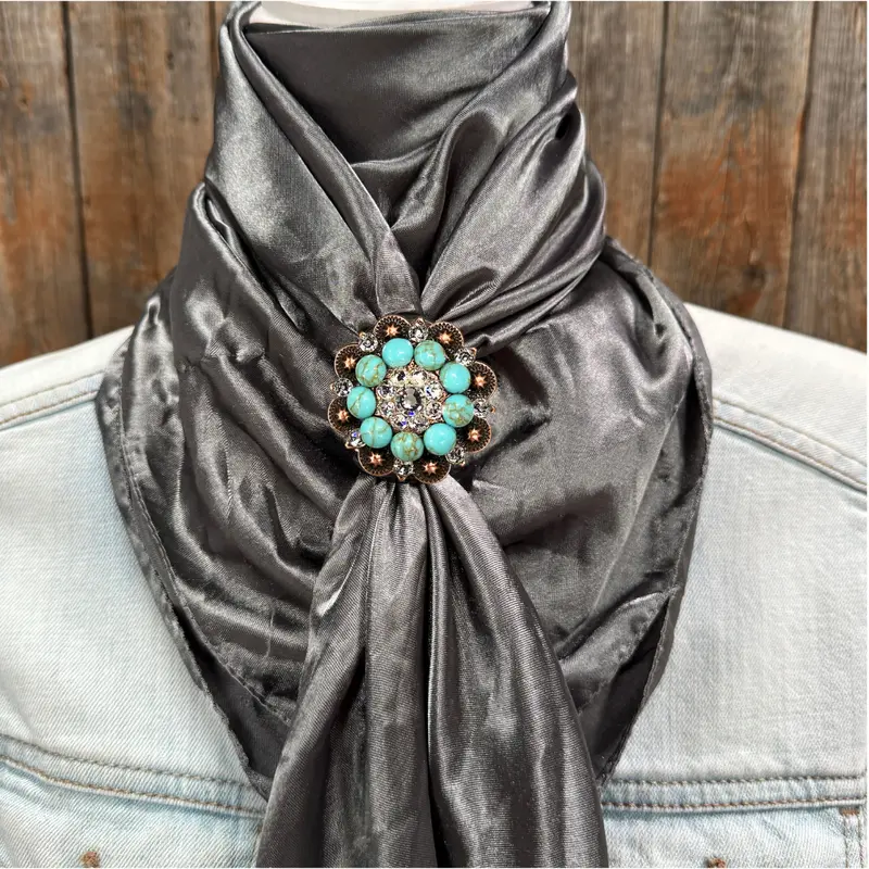 35X35" Solid Silver / Grey Wild Rag / Scarf Wrs15 - Crystal Concho Wild Rag Slides - Assorted 3