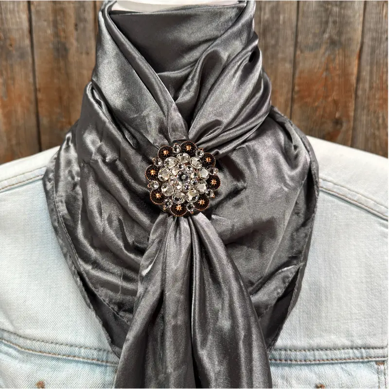35X35" Solid Silver / Grey Wild Rag / Scarf Wrs15 - Crystal Concho Wild Rag Slides - Assorted 4