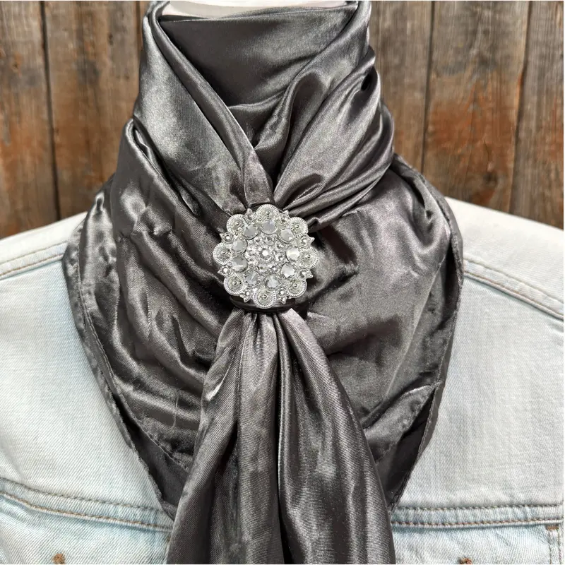 35X35" Solid Silver / Grey Wild Rag / Scarf Wrs15 - Crystal Concho Wild Rag Slides - Assorted 8