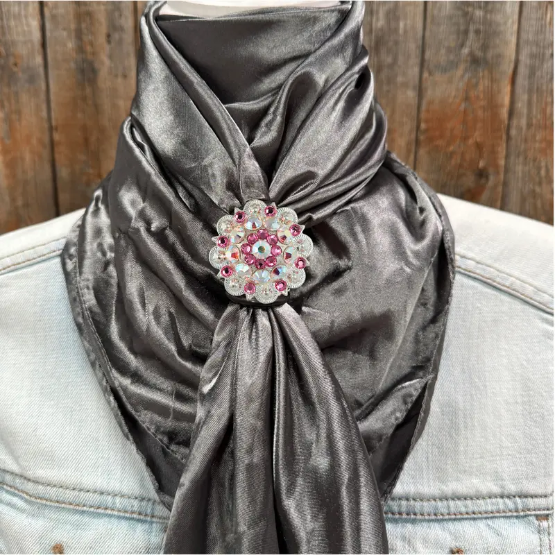 35X35" Solid Silver / Grey Wild Rag / Scarf Wrs15 - Crystal Concho Wild Rag Slides - Assorted 8