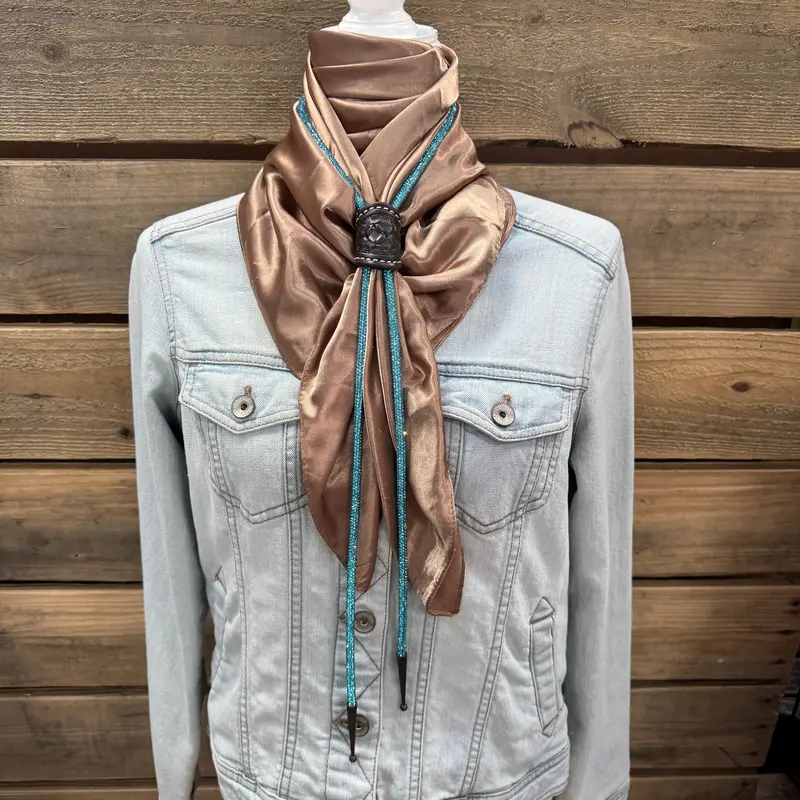 35X35" Solid Tan Wild Rag / Scarf - Leather Slide And Bolo Tie 1