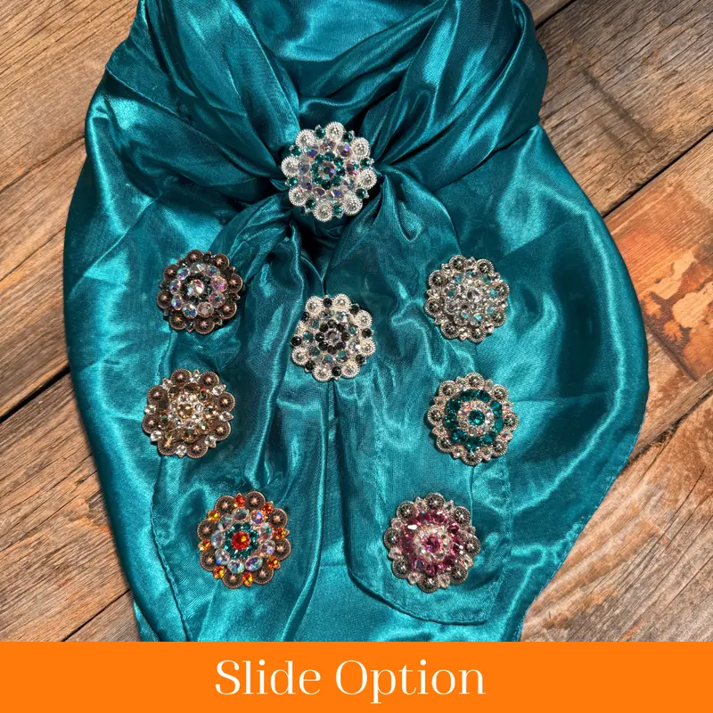 35X35" Solid Teal Wild Rag / Scarf Wrs5 - Crystal Concho Wild Rag Slides - Assorted 1