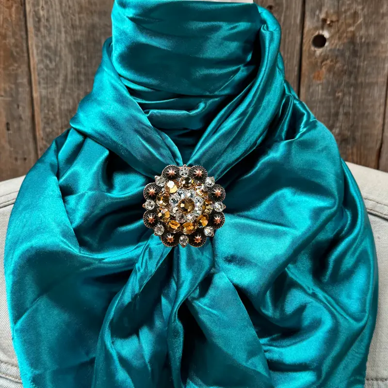 35X35" Solid Teal Wild Rag / Scarf Wrs5 - Crystal Concho Wild Rag Slides - Assorted 3