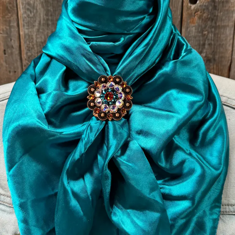 35X35" Solid Teal Wild Rag / Scarf Wrs5 - Crystal Concho Wild Rag Slides - Assorted 4