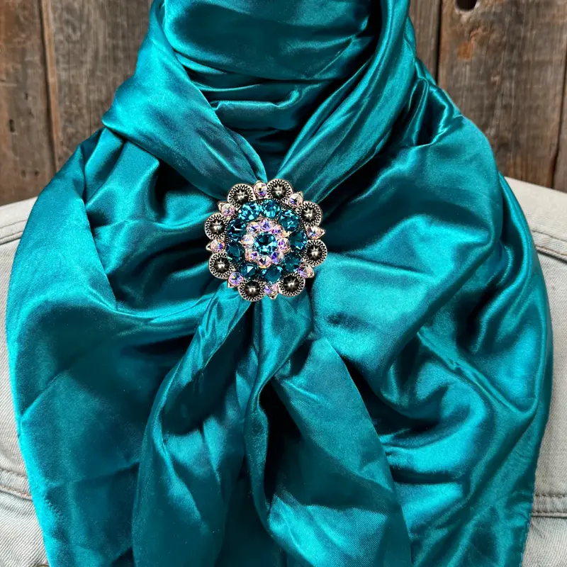 35X35" Solid Teal Wild Rag / Scarf Wrs5 - Crystal Concho Wild Rag Slides - Assorted 6