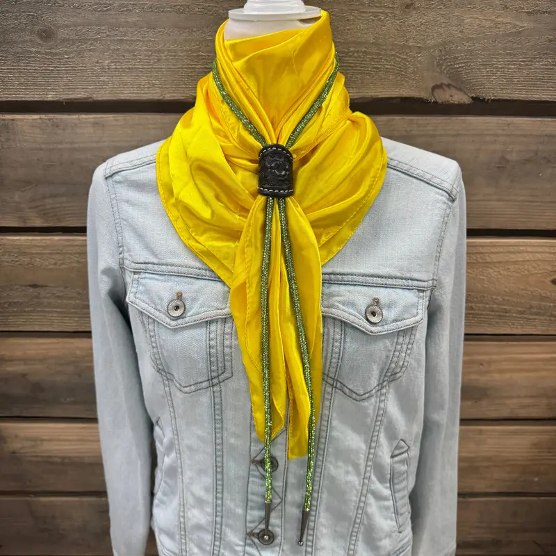 35X35" Solid Yellow Wild Rag / Scarf - Leather Slide And Bolo Tie 1