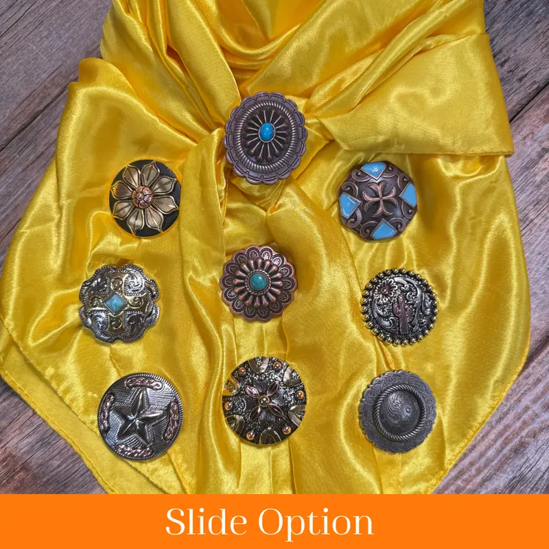 35X35" Solid Yellow Wild Rag / Scarf Wrs23 - Western Concho Wild Rag Slides - Assorted 1