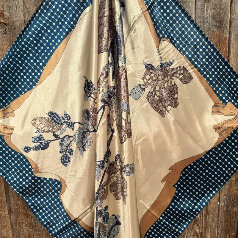 35X35" Tan And Blue Floral Wild Rag / Scarf Wr3302 2