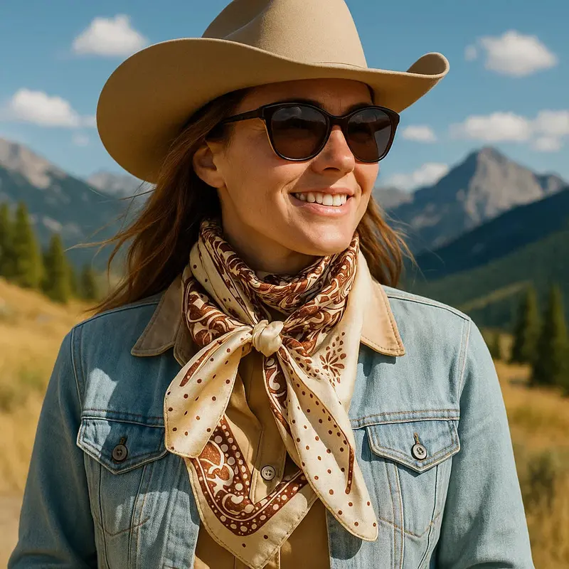 35X35" Tan/Brown Polka Dot & Paisley Wild Rag / Scarf Wr445 1