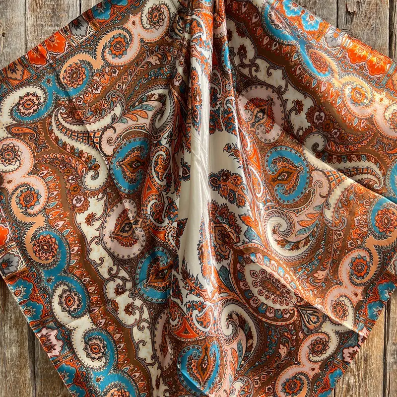 35X35" Tan & Cream Paisley Wild Rag / Scarf Wr907 2