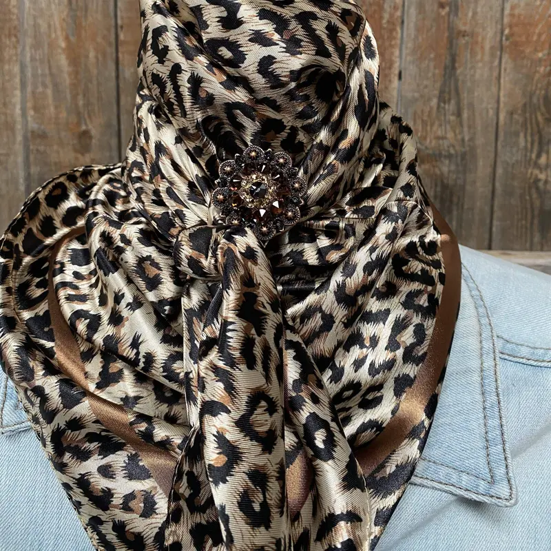 35X35" Tan Leopard Wild Rag / Scarf - Copper Jet, Champagne, Topaz Slide Wrc168a 1