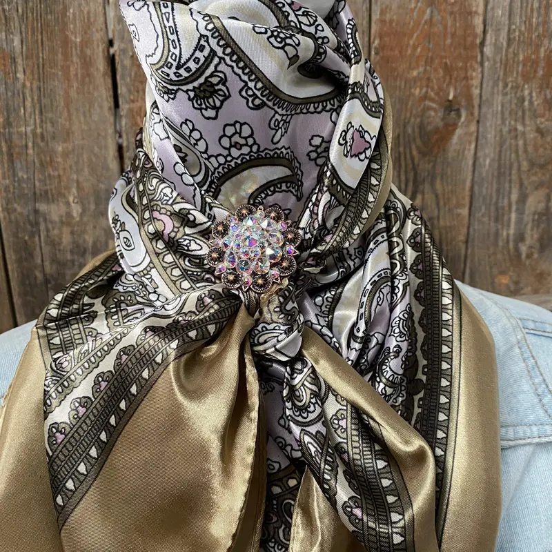 35X35" Tan & Pink Paisley Wild Rag / Scarf -Copper Ab Slide Wrc2145c 1