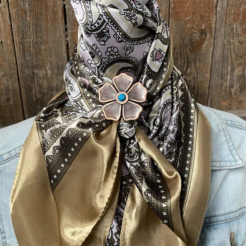 35X35" Tan & Pink Paisley Wild Rag / Scarf -W111l Slide Wrc2145b 1