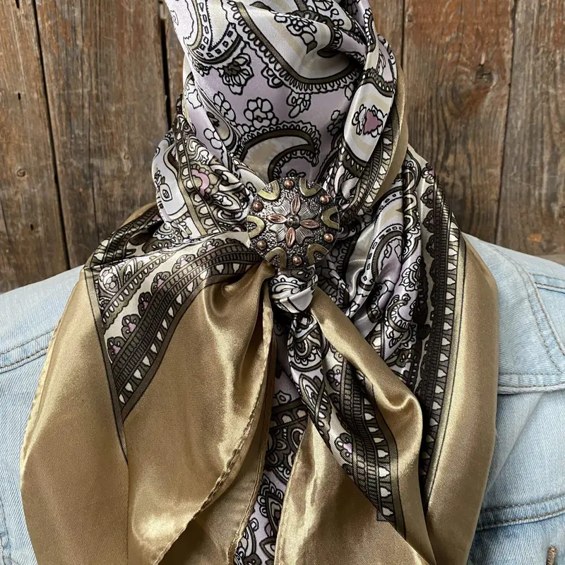 35X35" Tan & Pink Paisley Wild Rag / Scarf -W147l Slide Wrc2145a 1