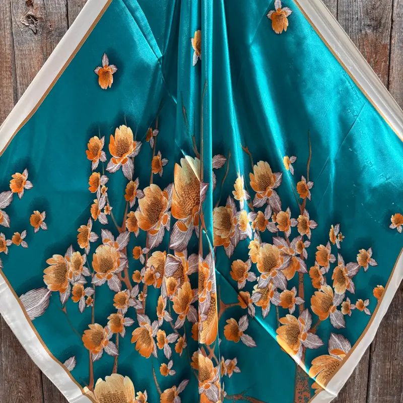 35X35" Teal And Cream Floral Wild Rag / Scarf Wr3442 2