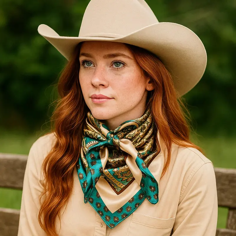 35X35" Teal And Cream Giant Paisley Wild Rag / Scarf Wr1027 1