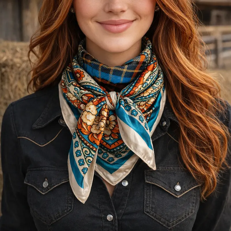 35X35"  Teal And Cream Paisley Wild Rag / Scarf Wr910 1