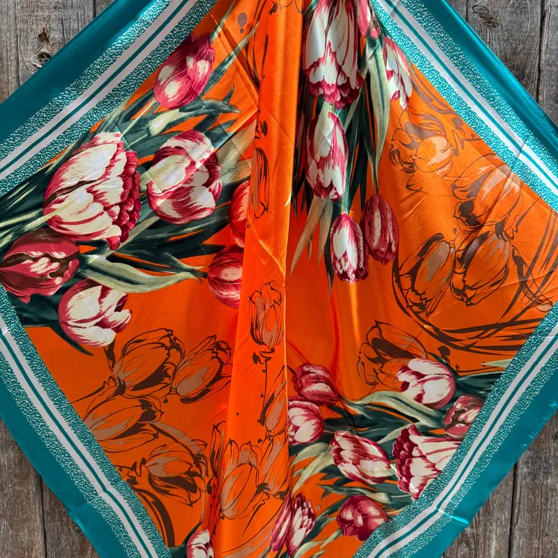 35X35" Teal And Orange Floral Wild Rag / Scarf Wr3437 2
