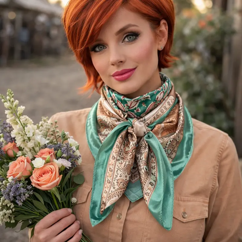 35X35" Teal, Brown And Tan Floral Wild Rag / Scarf Wr3457 1