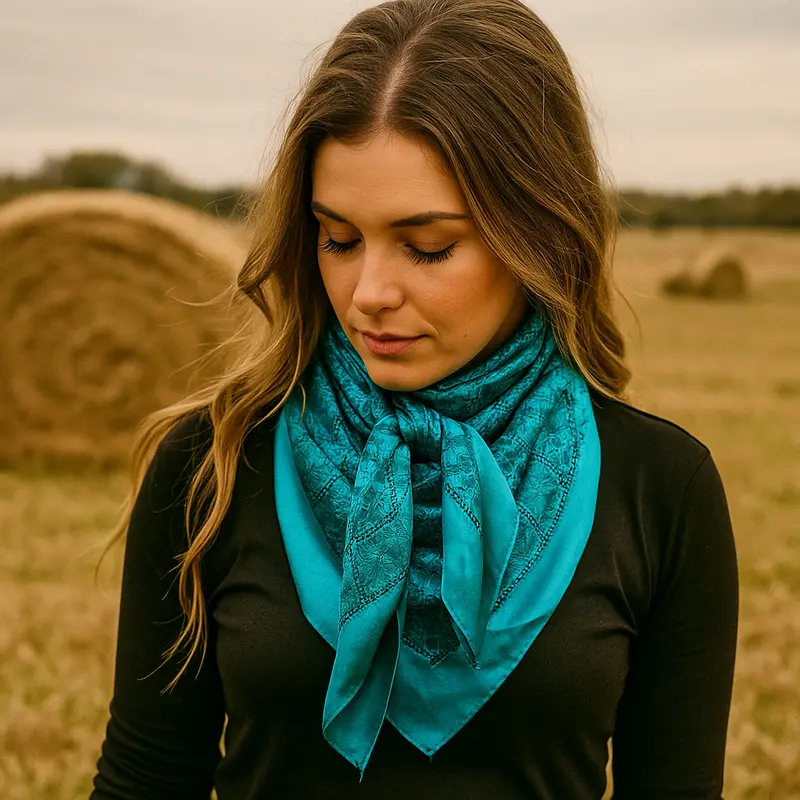 35X35" Teal Jacquard Wild Rag / Scarf Wr4087 1