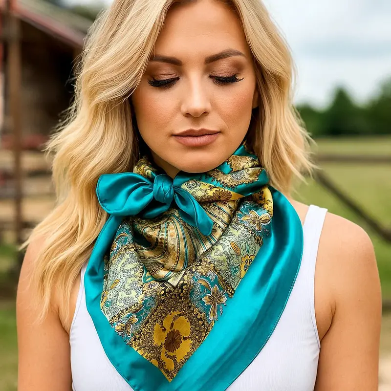 35X35"  Teal Tone Paisley Wild Rag / Scarf Wr1000 1