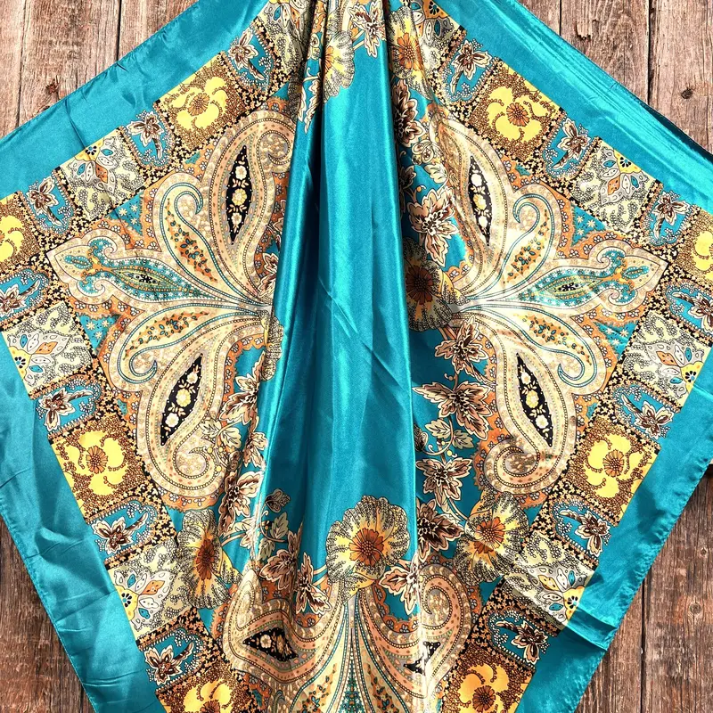 35X35" Teal Tone Paisley Wild Rag / Scarf Wr1000 2