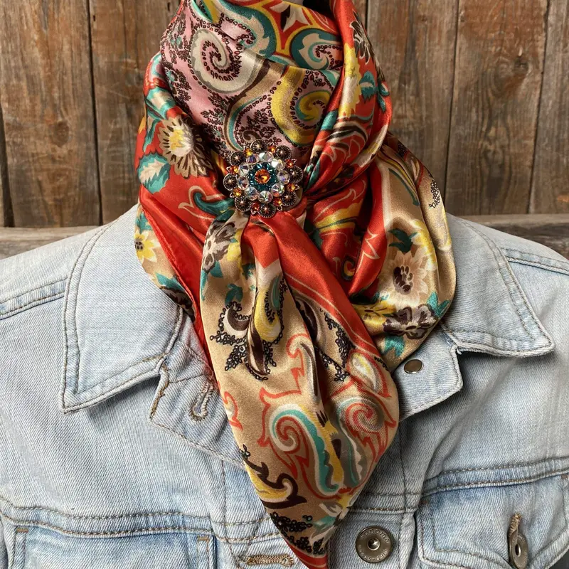 35X35" That So 70'S Wild Rag / Scarf - Copper Fire Opal, Teal, & Ab Slide Wrc231a 1