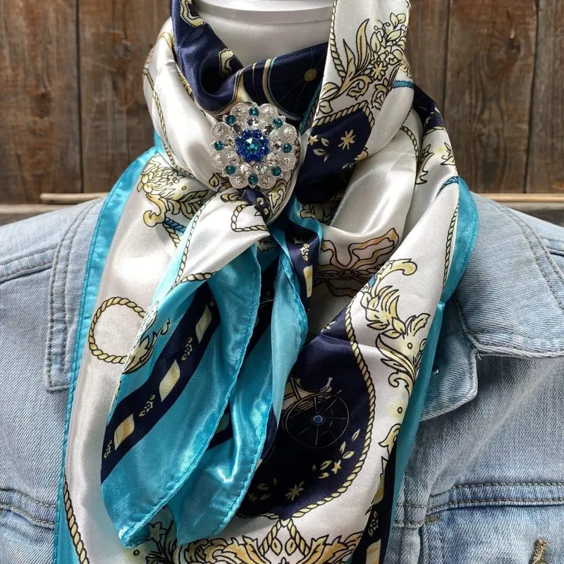 35X35" Turquoise Floral Wild Rag / Scarf - Bright Teal, Capri & Clear Slide Wrc326a 1