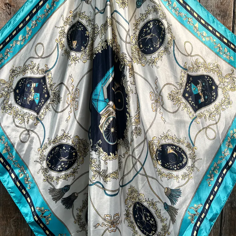 35X35" Turquoise Floral Wild Rag / Scarf - Bright Teal, Capri & Clear Slide Wrc326a 2