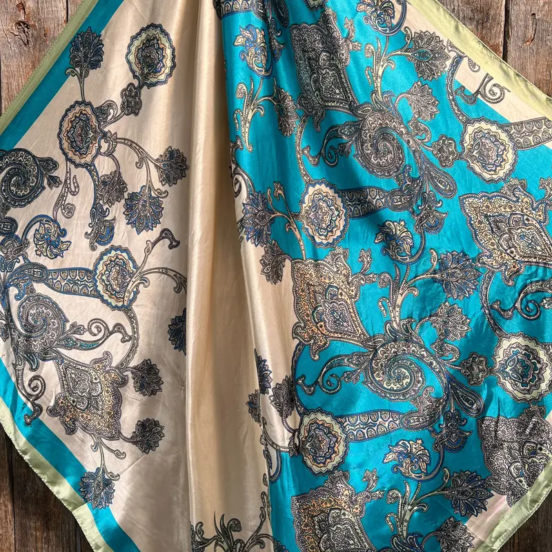 35X35" Turquoise Paisley Wild Rag / Scarf Wr299 2