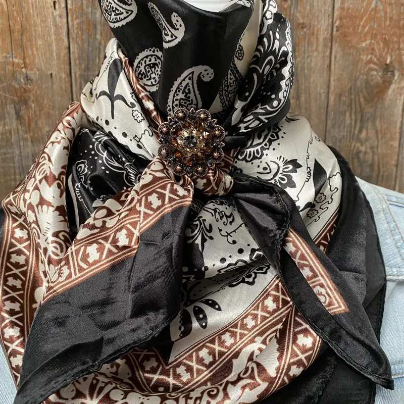 35X35" Two Tone Black Paisley Wild Rag / Scarf -Copper Jet, Champagne, Topaz Slide Wrc2559c 1