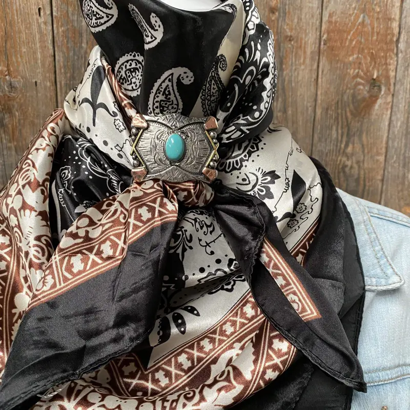 35X35" Two Tone Black Paisley Wild Rag / Scarf -W115 Slide Wrc2559b 1