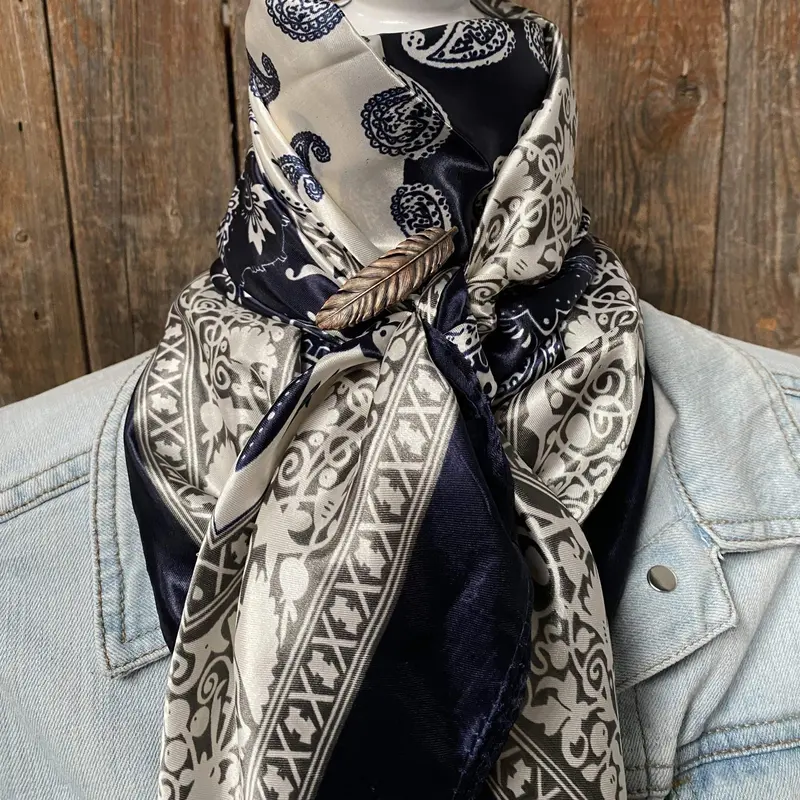 35X35" Two Tone Navy Paisley Wild Rag / Scarf -W169l Slide Wrc2561b 1