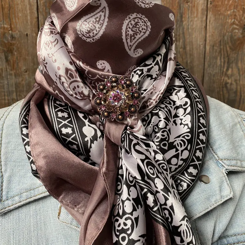 35X35" Two Tone Paisley Wild Rag / Scarf -Copper Pink, Ab, Champagne Slide Wrc2557c 1