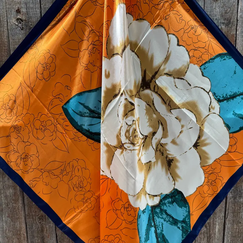 35X35" White And Orange Rose Wild Rag / Scarf Wr3435 2