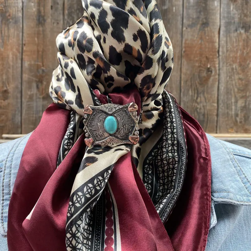 35X35" Wine Leopard Print Wild Rag / Scarf - W115l Slide Wrc397b 1