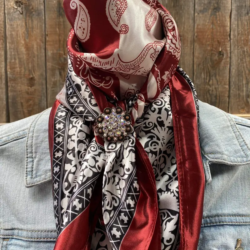 35X35" Wine Red/Cream Paisley Wild Rag / Scarf - Copper Clear Slide Wrc687a 1
