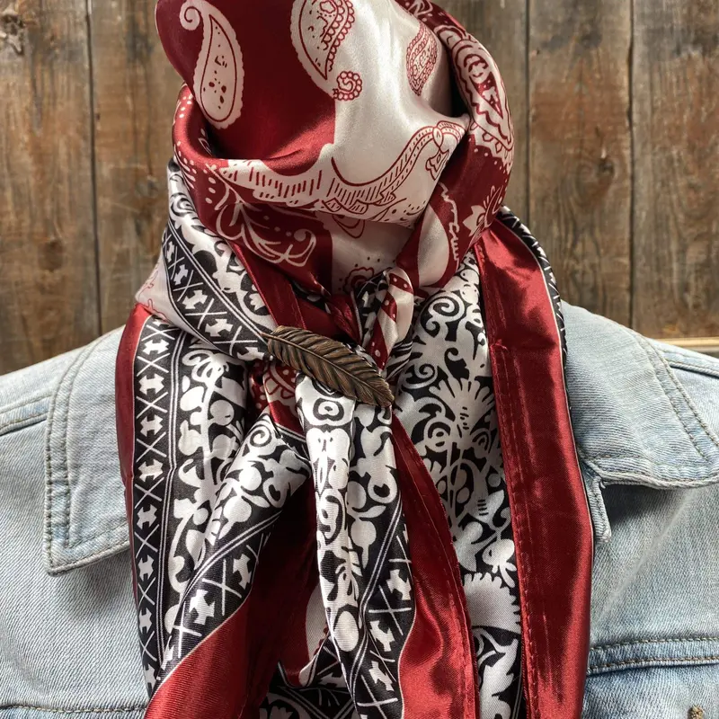 35X35" Wine Red/Cream Paisley Wild Rag / Scarf - W169s Slide Wrc687b 1
