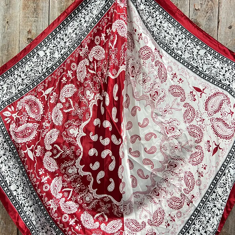 35X35" Wine Red/Cream Paisley Wild Rag / Scarf - W169s Slide Wrc687b 2