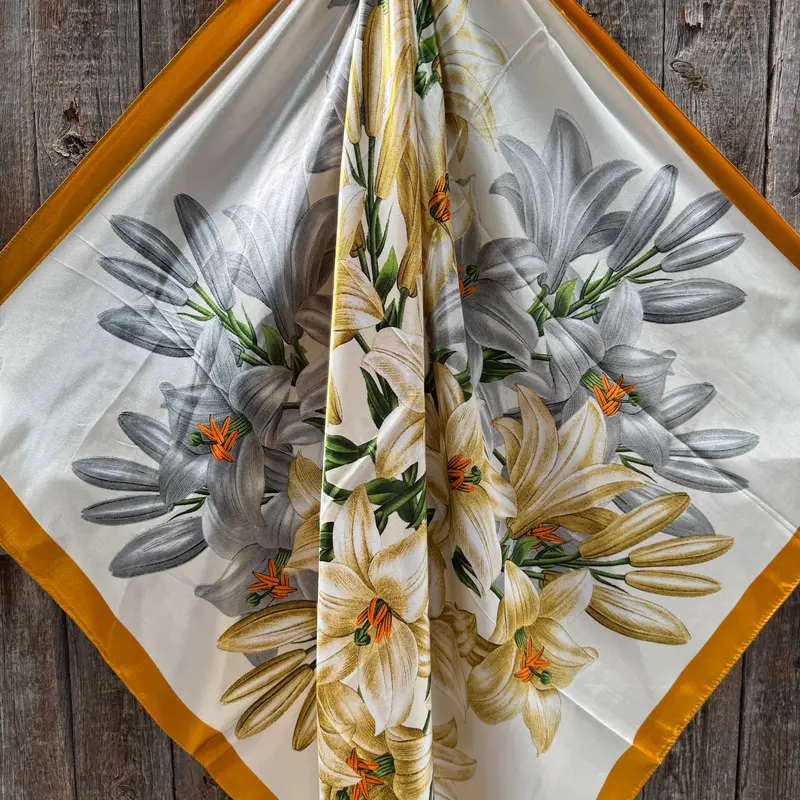 35X35" Yellow And Grey Lilies Wild Rag / Scarf Wr3440 2