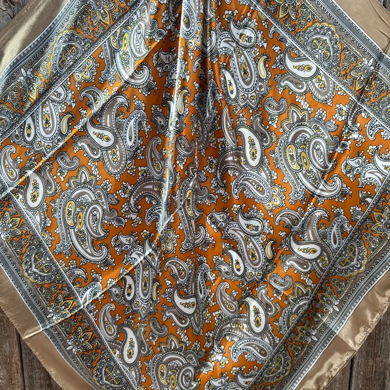 35X35" Yellow And Tan Paisley Wild Rag / Scarf Wr2142 2