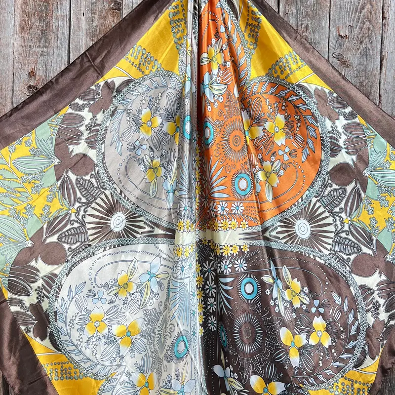 35X35" Yellow & Brown Floral Wild Rag / Scarf Wr3122 2