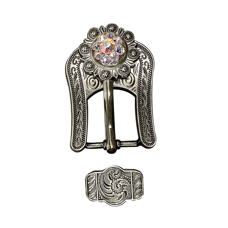 Ab Antique Silver European Crystal Buckle Keeper Set 1