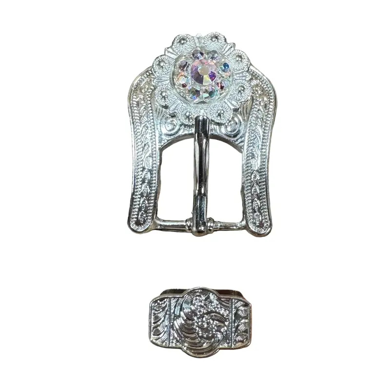 Ab Bright Silver European Crystal Buckle Keeper Set 1