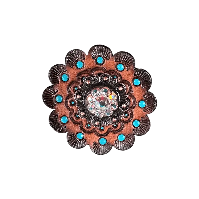 Ab Copper 1" European Crystal Concho And Leather Rosette 1