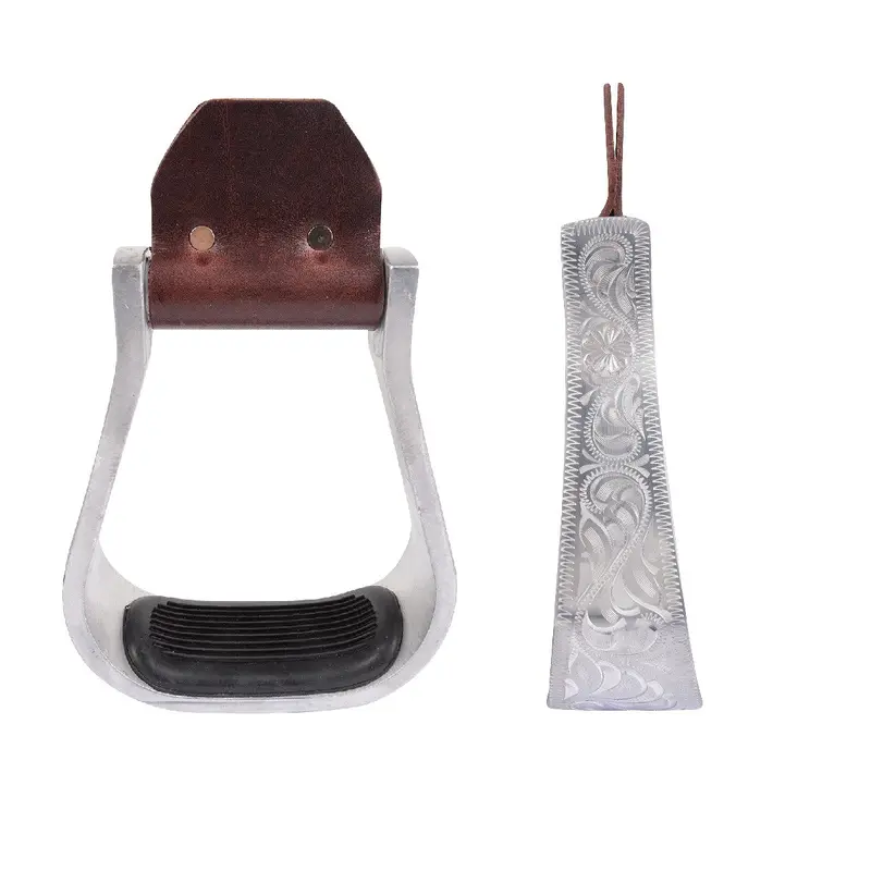 Aluminum Engraved Bell Stirrup /W Rubber Tread 2" 1