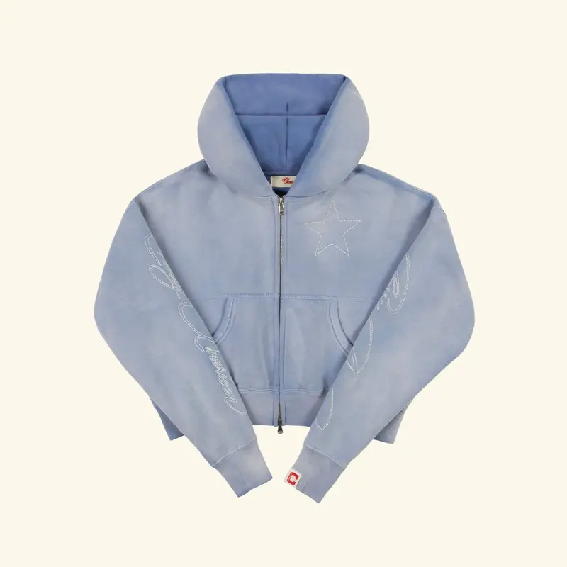American Star Cropped Zip Hoodie (Sun Faded Blue) 1