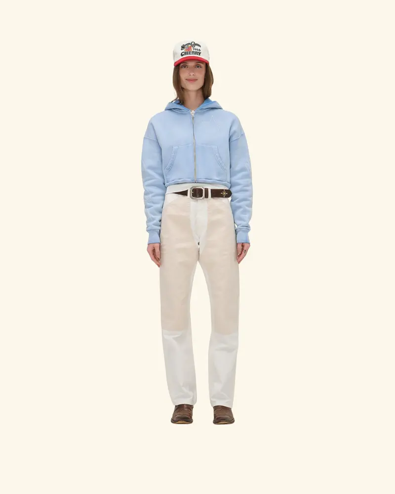 American Star Cropped Zip Hoodie (Sun Faded Blue) 3