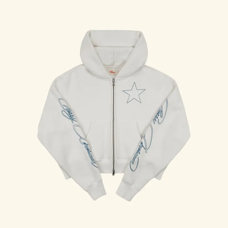 American Star Cropped Zip Hoodie (Vintage White) 1